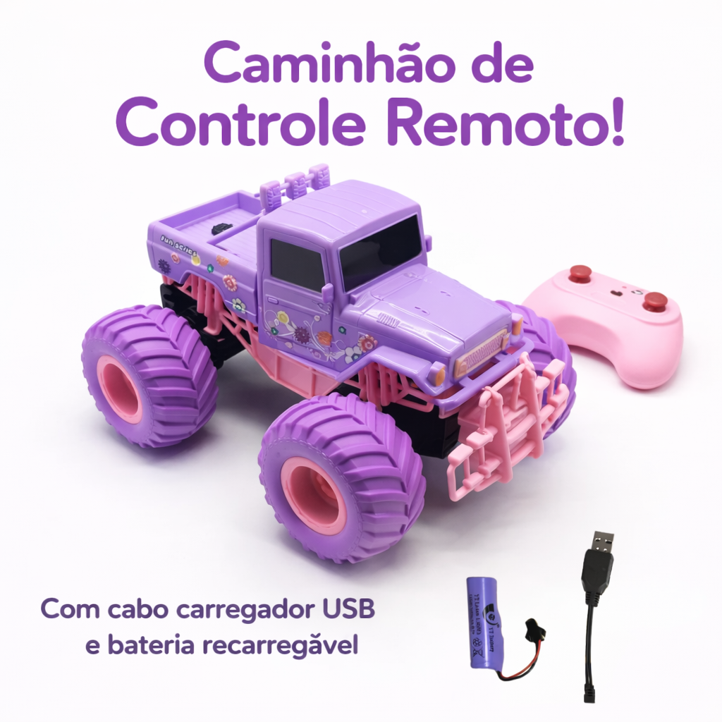 Carro Controle Remoto Rosa e Lilás Caminhonete Recarregável