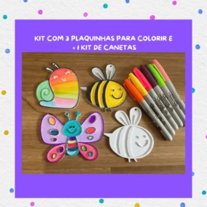 Boneco desenho pinturas 3 plaquinhas para pintar colorir c/6 canetas pincel Metálico de 2 pontas