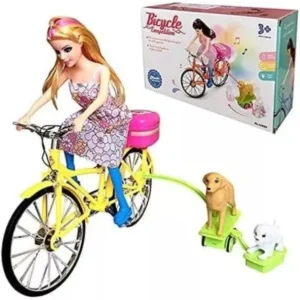 Boneca Ciclista Barbie com Cachorros no Skate e Bicicleta | Boneca Articulada com Luzes, Som e Movimentos Sozinha
