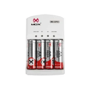 Carregador de Pilhas Mox MO-CP51 Bivolt com 4 Pilhas AA Recarregáveis 2600mAh – Suporta AA/AAA e Bateria 9V