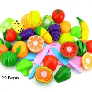 Kit Cozinha Brinquedo 19 Peças com Registradora, Frutas e Vegetais - Brinquedo Educativo para Crianças a Partir de 36 Meses