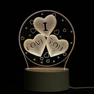 Luminária de Acrílico 3D com LED e Alimentação USB | Efeito Visual Impressionante, Tema Coração e Decoração para Casa ou Festa