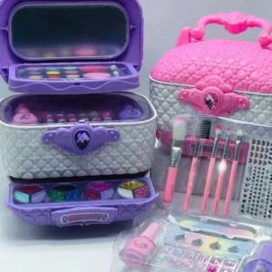 Maleta de Maquiagem Infantil 23cm Makeup - Conjunto Brinquedo com Esmaltes, Pincéis, Sombras e Acessórios