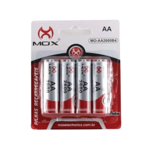 Pilha Recarregável AA Mox 2600mAh 1.2V Ni-MH Pré-Carregada – Cartela com 4 Unidades (MO-AA2600B4)