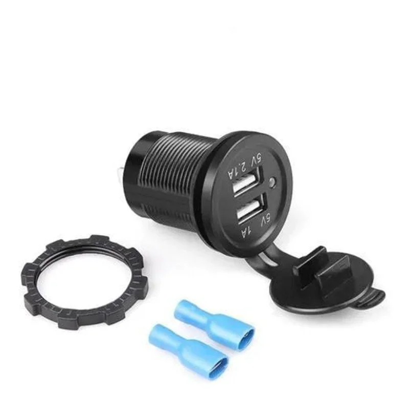 Tomada Soquete USB 12V/24V para Carro, Moto, Barco - Saída 5V com 2 Portas USB (1A e 2.1A)
