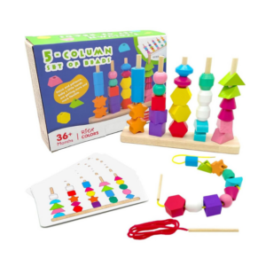 Montessori Brinquedo de Madeira Educacional Quebra-Cabeça Colorido com Contas