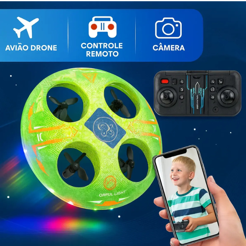 Drone Infantil Ufo Com Câmera Hd Luzes e 2 Baterias Controle Fácil - Imagem 2